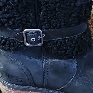 UGG Black Shearling Cuff Leather Ankle Boots